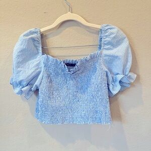 Blue Gingham Puff Sleeve Top